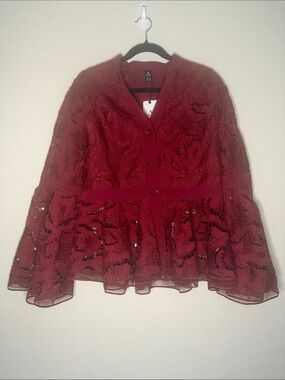 Lace Peplum Button-Down Shirt in Deep Wine